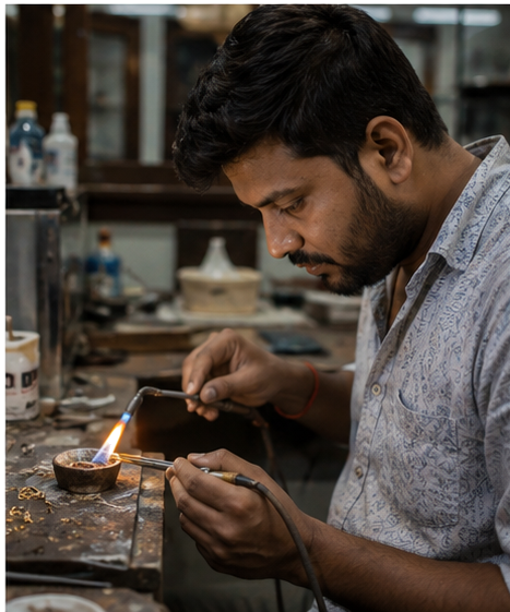 Karigar crafting jewellery with hand tools
